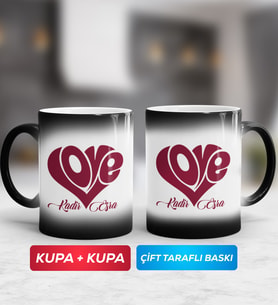 İkili Love Tasarımlı Sevgililer Günü Hediyesi Sihirli Kupa Bardak