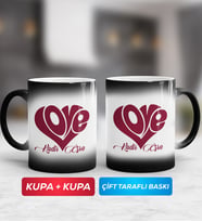 İkili Love Tasarımlı Sevgililer Günü Hediyesi Sihirli Kupa Bardak
