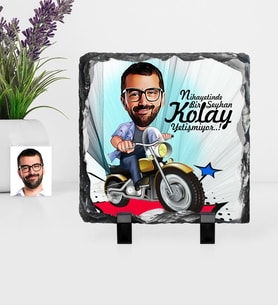 BK Gift Kişiye Özel Bay Motorcu Karikatürlü Dekoratif Doğal Taş  1