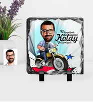 BK Gift Kişiye Özel Bay Motorcu Karikatürlü Dekoratif Doğal Taş  1