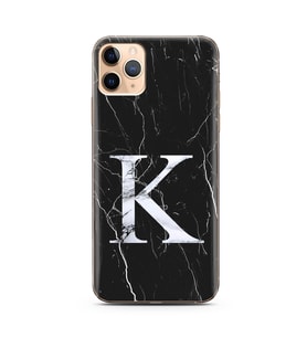 Iphone 11 Pro Siyah Mermer Harf Tasarımlı Telefon Kılıfı K-Harfi 