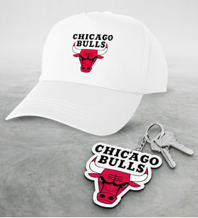 NBA Chicago Bulls Beyaz Şapka ve Ahşap Anahtarlık Seti (Model 1)