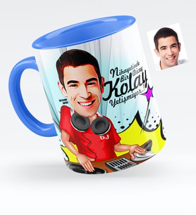 BK Gift Kişiye Özel Bay Dj Karikatürlü Mavi Kupa Bardak  1