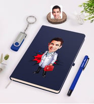 BK Gift Kişiye Özel Erkek Acil Tıp Teknisyeni Karikatürlü Lacivert Defter Kalem 32gb USB Bellek Hediye Seti-1 (Model 1)