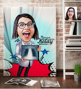 BK Gift Kişiye Özel Bayan Radyoloji Uzmanı Karikatür Kanvas Tablo 70x100cm 1