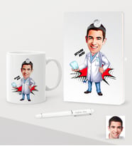 BK Gift Kişiye Özel Bay Diş Hekimi Karikatürlü Beyaz Defter Kalem Kupa Seti - 3 (Model 1)