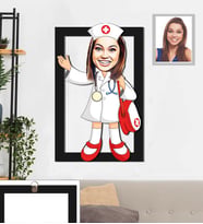 Kişiye Özel Hemşire Karikatürlü 3D Ahşap Tablo 30x47 Bayan-1