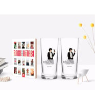BK Gift Kişiye Özel Renkli Baskılı Çünkü Sen Çölüme Yağmur Oldun Tasarımlı İkili Rakı Bardağı ve Rakı Cep Kitabı Hediye Seti-2 (Model 1)