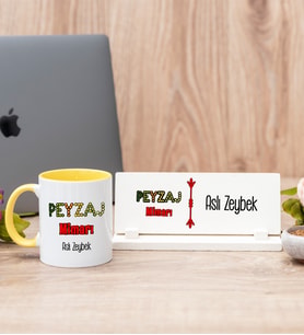 Peyzaj Mimarı Sarı Kupa Bardak Ve Masa İsimliği Hediye Seti