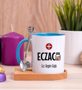 Eczacı Ahşap Altlıklı Mavi Kupa Bardak