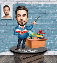 Kişiye Özel Öğretmen Karikatürlü Ahşap Biblo Bay-1