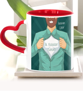 BK Gift Kişiye Özel Babalar Günü Temalı Kırmızı Kalpli Kupa Bardak 18500