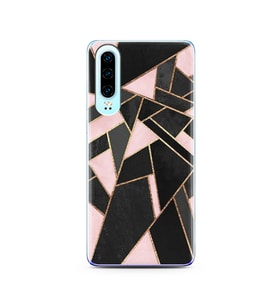 Pembe Geometri Tasarımlı Süper Şeffaf Silikon Telefon Kılıfı Huawei P30  