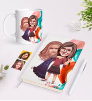 BK Gift Kişiye Özel Kız Kardeşler Karikatürlü Beyaz Defter Kalem ve Kupa Hediye Seti-6 (Model 1)