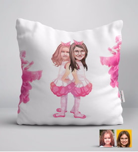 BK Gift Kişiye Özel Kız Kardeşler Karikatürlü Beyaz Yastık-3