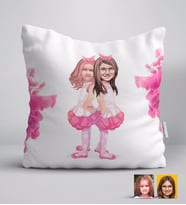 BK Gift Kişiye Özel Kız Kardeşler Karikatürlü Beyaz Yastık-3