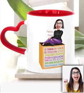 BK Gift Kişiye Özel Anneler Günü Temalı Kırmızı Kalpli Karikatürlü Kupa Bardak Kk5