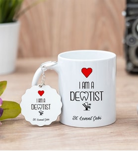 Diş Hekimi Beyaz Kupa Bardak Ve Anahtarlık Set