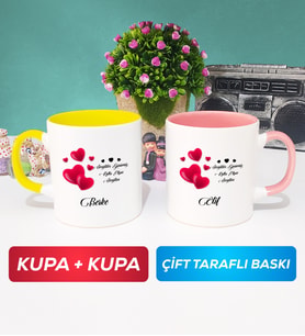 İkili Sevgililer Günü Hediyesi Kupa Bardak Sarı Pembe
