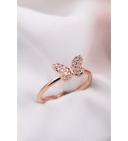 Kelebek Motifli Minimal Taşlı 14R Rose/Gold/Gümüş Kaplama Kadın Yüzük (Rose)