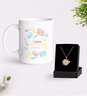 BK Gift Kişiye Özel Canım Öğretmenim Beyaz Kupa ve Papatya Kolye Hediye Seti-3 (Model 1)