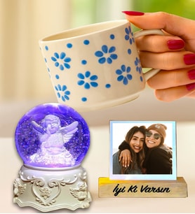 Kişiye Özel İyi Ki Varsın Masum Melek Kar Küresi & El Yapımı Kupa Hediye Seti