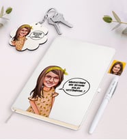 BK Gift Kişiye Özel Kız Çocuk Kolay Yetişmiyor Karikatürlü Beyaz Defter Kalem ve Anahtarlık Hediye Seti-2 (Model 1)