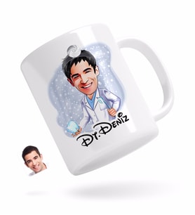 BK Gift Kişiye Özel Erkek Diş Hekimi Karikatürlü Beyaz Kupa Bardak-3