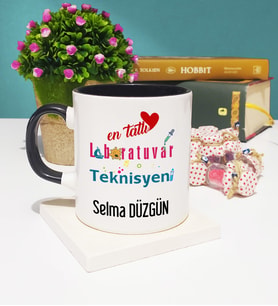 Mesajlı Laboratuvar Teknisyeni Tasarımlı Kişiye Özel Laboratuvar Teknisyeni Kupa Bardak Siyah