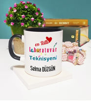 Mesajlı Laboratuvar Teknisyeni Tasarımlı Kişiye Özel Laboratuvar Teknisyeni Kupa Bardak Siyah