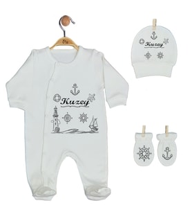 Pia Baby GL 1928-01 İsme Özel Üçlü Tulum Set