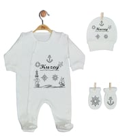 Pia Baby GL 1928-01 İsme Özel Üçlü Tulum Set