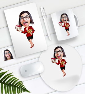 BK Gift Kişiye Özel Bayan Gayrimenkul Danışmanı Karikatürlü Defter Kalem Kupa Mouse Pad Seti (Model 1)