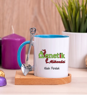 Genetik Mühendisi Ahşap Altlıklı Mavi Kupa Bardak