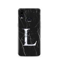 Samsung A10s Siyah Mermer Harf Tasarımlı Telefon Kılıfı L-Harfi 