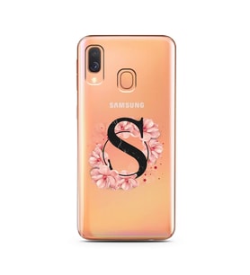 Pembe Çiçekli Harf Tasarım Süper Şeffaf Silikon Telefon Kılıfı Samsung A40 S-Har