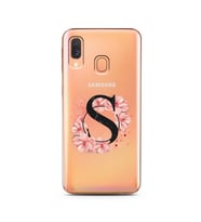Pembe Çiçekli Harf Tasarım Süper Şeffaf Silikon Telefon Kılıfı Samsung A40 S-Har