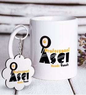 BK Gift Kişiye Özel Profesyonel Aşçı Beyaz Kupa ve Anahtarlık Hediye Seti (Model 1)