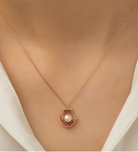 Papatya Silver 925 Ayar İnci Taşlı Deniz Kabuğu Gümüş Kolye