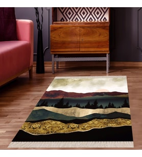 Ağaç Doğa Desenli Dijital Baskı Yıkanabilir Kaymaz Taban Modern Salon Halısı Yolluk (Çok Renkli)