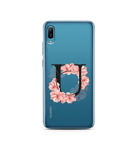 Pembe Çiçekli Harf Tasarım Süper Şeffaf Silikon Telefon Kılıfı Huawei Y6 2019 U-
