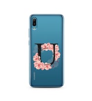 Pembe Çiçekli Harf Tasarım Süper Şeffaf Silikon Telefon Kılıfı Huawei Y6 2019 U-