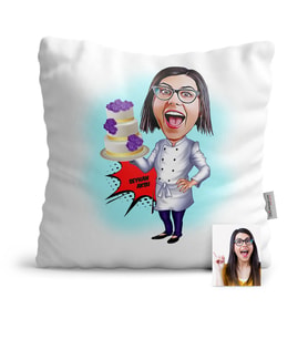 BK Gift Kişiye Özel Bayan Pasta Şefi Karikatür  Yastık  1