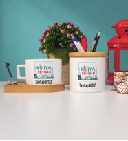 Kimya Öğretmeni Ahşap Altlıklı Fincan ve Kalemlik Seti