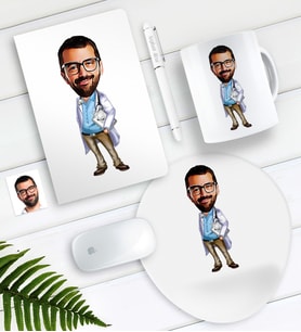 BK Gift Kişiye Özel Bay Başhekim Karikatürlü Defter Kalem Kupa Mouse Pad Seti (Model 1)