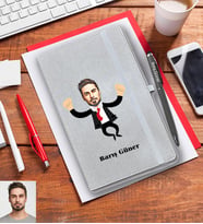 Kişiye Özel İş Adamı Karikatürlü Gri Defter Kalem Hediye Seti Bay-3