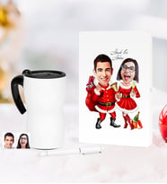 BK Gift Kişiye Özel Sevgililer Karikatürlü Beyaz Defter Kalem Termos Mug Seti - 3