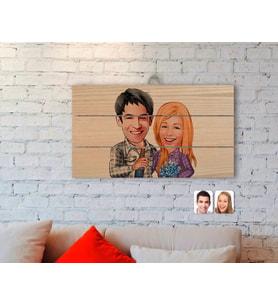 BK Gift Kişiye Özel Sevgililer Karikatürlü Otantik Ahşap Palet Tablo-50