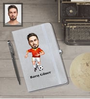Kişiye Özel Futbolcu Karikatürlü Gri Defter Kalem Hediye Seti  Bay-1