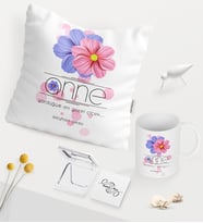 BK Gift Kişiye Özel Anne Anlamı Beyaz Kupa Ayna Yastık Seti (Model 1)